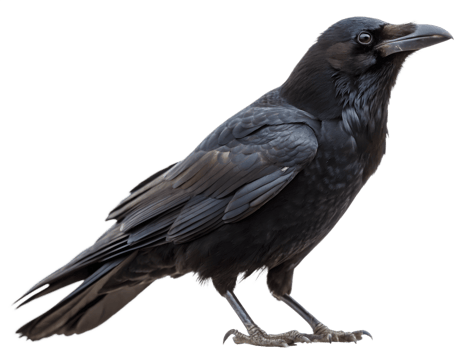Black Crow Standing, Close-up, on Transparent Background png