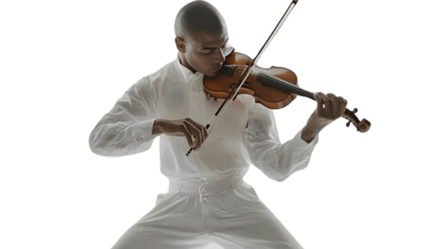 Musician in White Playing Violin with Passion and Skill png