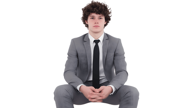 Professional in a Suit Sitting with Hands Folded Businessman Pose for Corporate Presentations png