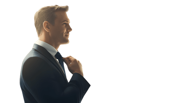 Professional Man Adjusting His Tie in a Business Suit Side Profile View for Corporate and Form png