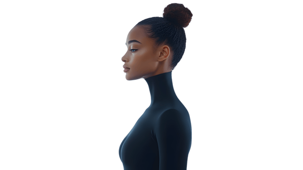 Profile Portrait of a Woman with Sleek Bun and Modern Outfit png