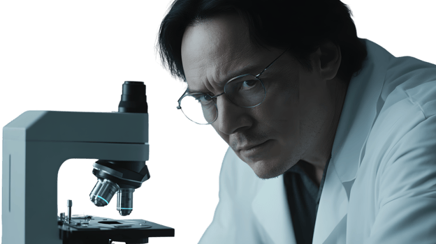 Scientist using a microscope in a lab png