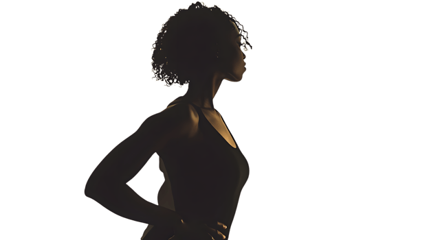 Silhouette of a Woman in Profile with Curly Hair Standing Confidently with Hand on Hip Ideal png