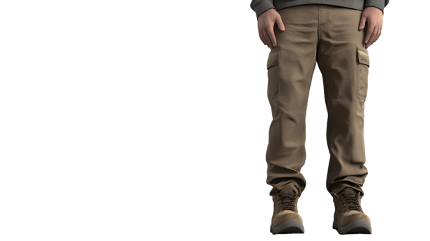 Tactical Gear Display Cargo Pants and Combat Boots for Outdoor Activities and Workwear png
