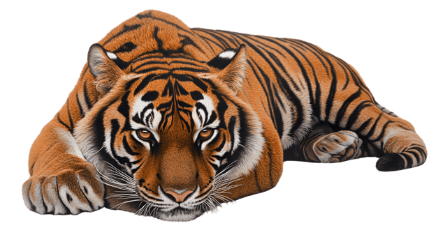 Tiger Lying Down Close Up Big Cat Wildlife Photography png