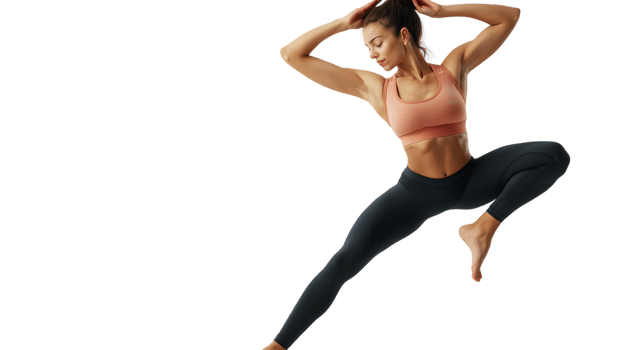 Yoga Pose with Grace and Strength A Woman in Athletic Wear Balancing on One Leg Perfect for F png