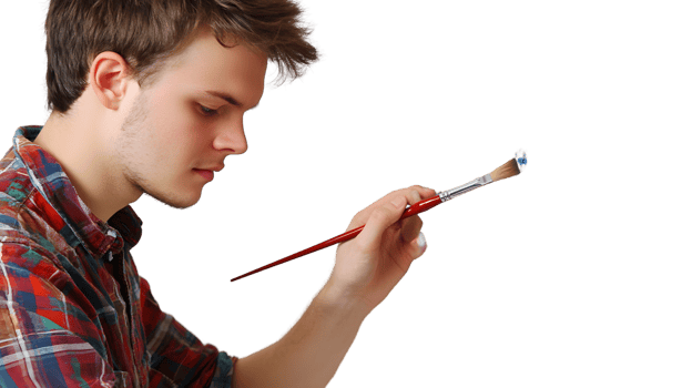 Young Artist Focused on Painting with a Brush Creative Expression in Artistic Pursuits png