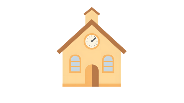 A charming educational structure with a clock tower perfect for academic themes and backtosc png
