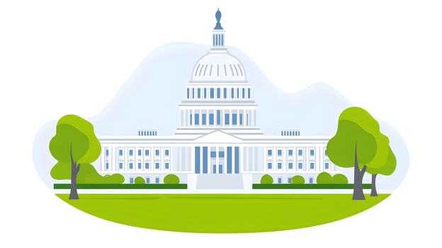 A grand domed structure surrounded by lush greenery and trees ideal for governmental or instit png