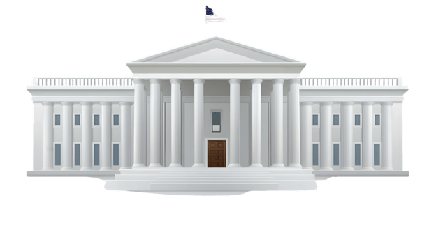 A grand neoclassical structure with columns and a flag ideal for government history and arch png