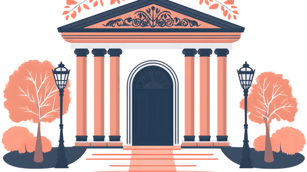 Classic Columns Entrance with Autumn Trees png