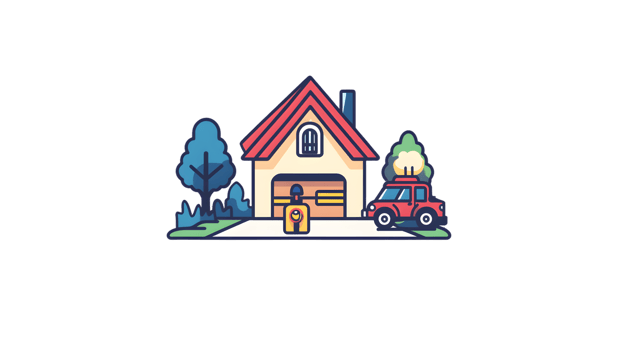 Cozy Home with Car and Mailbox A Vibrant Illustration of Residential Life Featuring a Welcomi png
