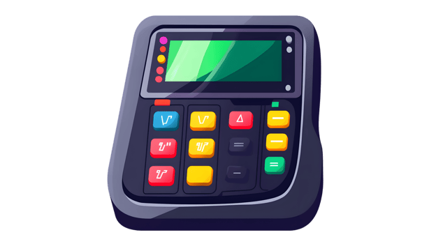 Electronic Payment Terminal with Colorful Buttons and Display Screen for Modern Transactions png