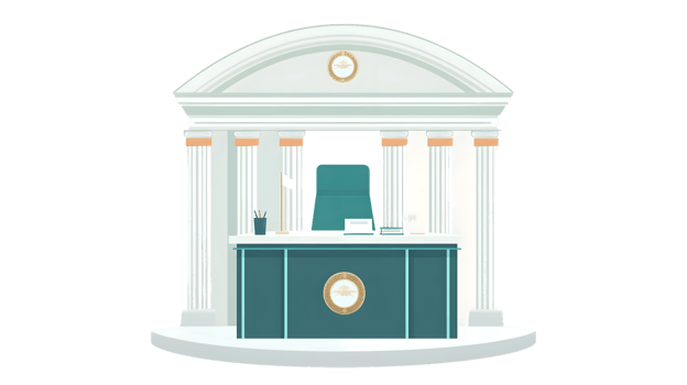 Elegant Courtroom Scene with Pillars and Judges Bench Ideal for Legal Justice and Governmen png