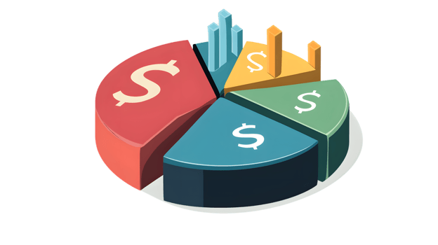 Financial Analysis with 3D Pie Chart and Dollar Signs Business Finance Budgeting Investment png
