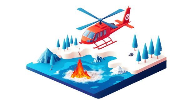 Helicopter Hovering Over Winter Landscape with Fire and Ice Illustrative Scene for Emergency R png