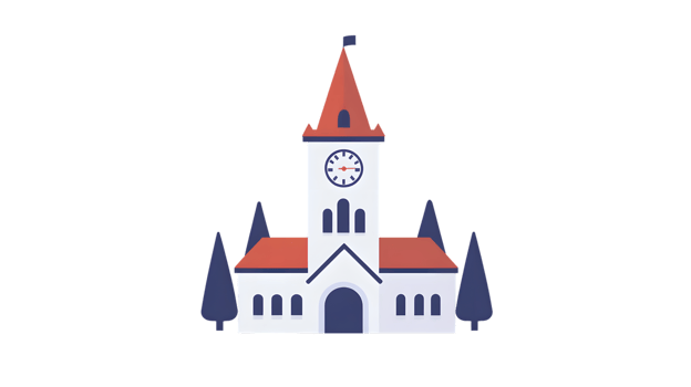 Illustration of a building with a clock tower and trees png