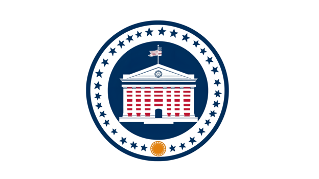 Official Emblem with Architectural Structure and Symbolic Elements png