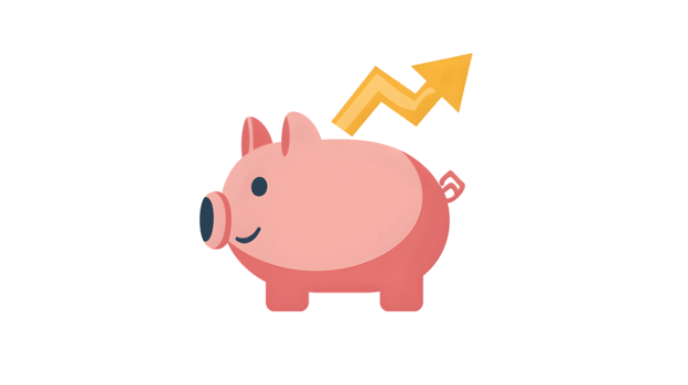 Saving Money with a Piggy Bank and Growth Arrow png