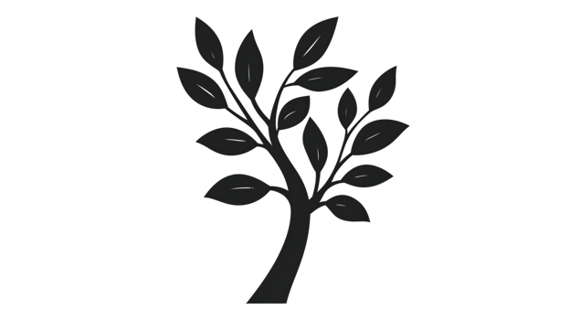 Silhouette of a Tree with Leaves on a Black Background Minimalist Design for Nature and Botani png