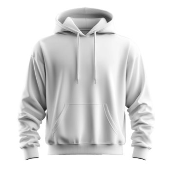 White hooded sweatshirt. Clothing item. Casual cotton top with kangaroo pocket. Isolated on transparent background. Fashion apparel for young adult. png