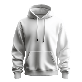 Clean white hooded sweatshirt on transparent background. Casual apparel with pouch. Sporty fashion garment with drawstrings. Comfortable warm clothing for outdoor wear. png