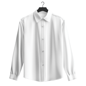 White dress shirt on a black hanger. Long sleeve shirt. Formal attire. Isolated against a transparent background. Studio shot of clothing. png