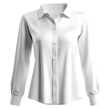 White blouse with long sleeves. Classic shirt with buttons. Formal wear for office. Business attire. Apparel for women. Isolated clothing on transparent. png