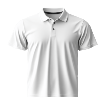 Plain white polo t-shirt displayed on transparent background. Cotton short sleeve shirt with collar and buttons. Clean apparel mockup for design template. png