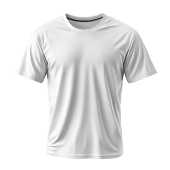 Plain white t-shirt. Clean cotton texture. Simple round neck. Short sleeve top. Apparel design. Isolated on transparent background. Fashion template. png