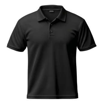Plain black polo t-shirt displayed against a transparent background. Short sleeved shirt with collar and buttons. Simple casual wear with textured fabric. png