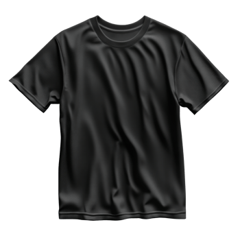 Isolated black t-shirt on transparent background. Simple dark blank shirt. Short sleeve casual wear clothing. Basic cotton tee shirt mockup. png