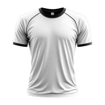 White t-shirt with black trim on transparent background. Blank clothing. Short sleeve shirt. Sport shirt. Empty space. Apparel presentation. png
