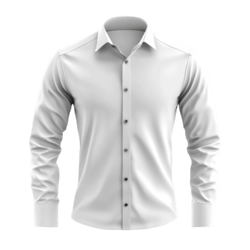 Clean white long sleeve shirt. Formal attire with buttons and collar on a transparent background. Detailed sleeves and seams visible. png