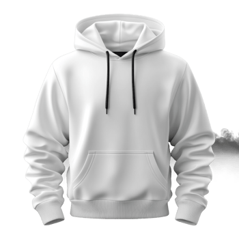 Clean white hooded sweatshirt with drawstrings. Simple design on transparent background. Clothing apparel mockup template. Casual blank hoodie with pocket and long sleeves. png