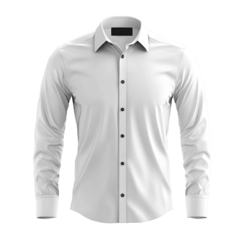 White long sleeve dress shirt. Buttoned formal shirt on transparent background. Apparel garment presented straight on. Simple clean clothing item illustration. png