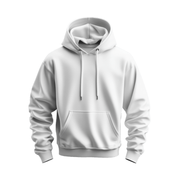 White hooded sweatshirt floating. Blank apparel for design. Front view of hoodie with strings. Isolated on transparent backdrop. Basic clothing item. png