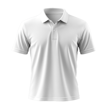 Plain white polo t-shirt laying flat. Close up of casual shirt with short sleeves and collar on transparent background. Clothing item. png