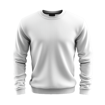 White sweatshirt laying flat. Simple design on transparent background. Garment with long sleeves. Crew neck style. Empty clothing apparel. png