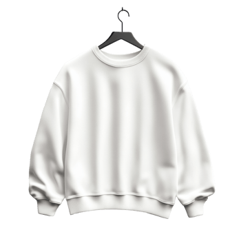 White sweatshirt hangs on black hanger. Simple round neck top for casual style. Blank garment against transparent background. Clothing design and fashion apparel. png