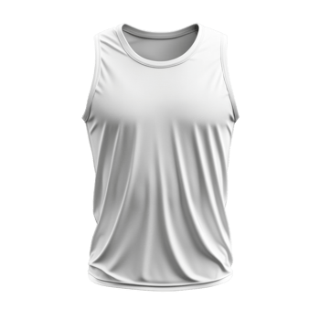 White tank top shown on transparent background. Simple clean look. Sleeveless shirt with draped fabric. Textile close up. Generic clothing item. png