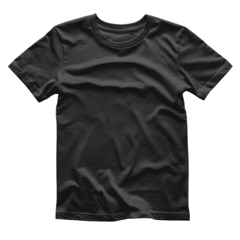 Plain black t-shirt lying flat. Simple garment. Clean dark shirt for design. Fashion and casual wear on transparent background. Studio shot. png