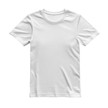 Simple white t-short sleeve shirt lying flat. Plain fabric shirt isolated on transparent background. Basic apparel template for design. Casual clothing mockup. png