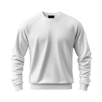 White sweatshirt lying flat. Long sleeve crew neck garment. Fabric texture detail. Plain casual apparel. Isolated on transparent background. Fashion top for any use. png