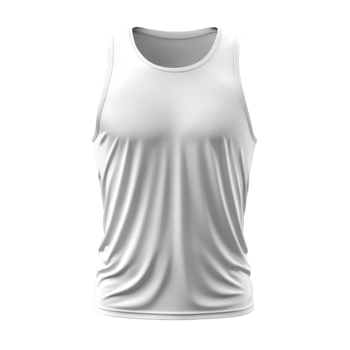 White sleeveless shirt. Simple style. transparent background. Plain white tank top. Isolated design. Casual garment. Athletic apparel. Close up view. Folded fabric. png