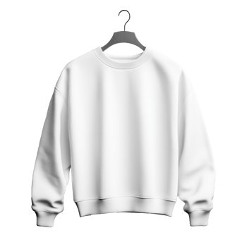 White sweatshirt hangs on gray hanger. Plain fabric garment. Comfortable clothing on transparent background. Studio shot of apparel with sleeves and round neck. png