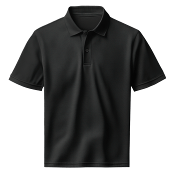 Black polo t-shirt. Collared shirt with short sleeves. Dark apparel on a simple transparent background. Casual clothing item in studio lighting. png