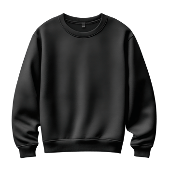 Plain black sweatshirt mockup, isolated on transparent background. Casual apparel with long sleeves and round neck. Blank clothing for design template. Studio shot. png