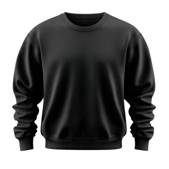 Black sweatshirt on transparent background. Clothing item. Plain casual sweatshirt. Warm garment. Fashion template. Long sleeves. Simple round neck. Cozy fabric. Black cotton sweater. png