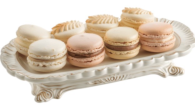 Delicate Macarons on an Elegant Ceramic Stand A Sweet Treat for Dessert Lovers and Culinary En png